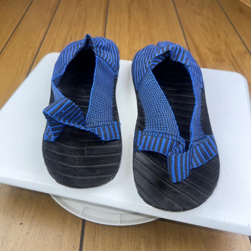 Alpargatas Blue Striped Elastic Slip On Sandals nylon y tire soles venezuela‎